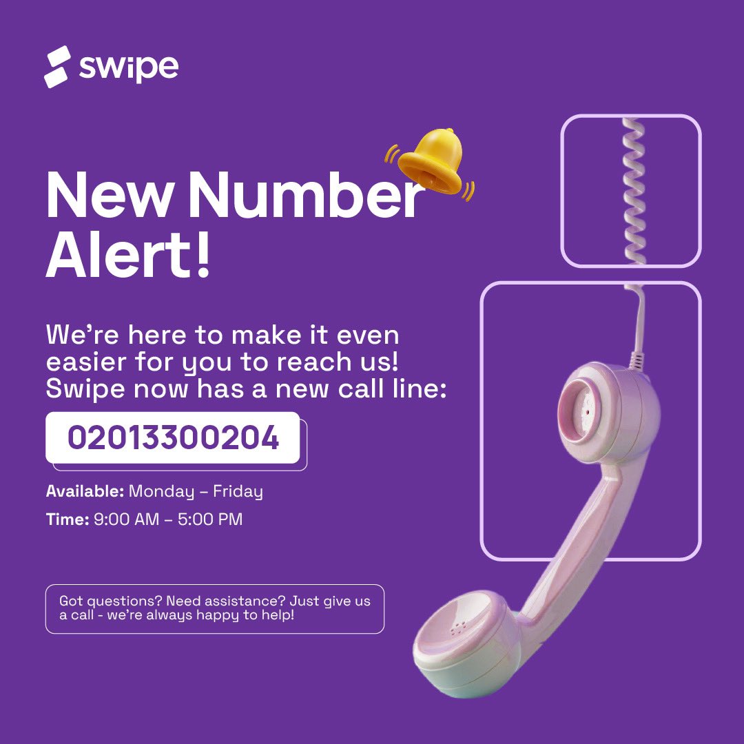 get_swipeNG's tweet photo. We’ve got a new call line just for you! 

Save 02013300204 and let’s stay connected—your Swipe support team is only a call away!

#getswipe
#swipe 
#instantloans https://t.co/dX0SYK688p