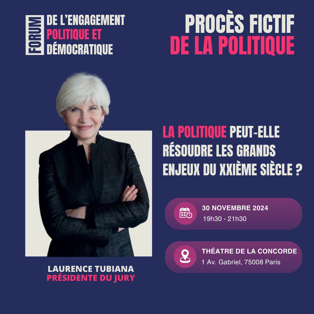 Open Politics (@openpolitics4) on Twitter photo Qui dit procès fictif, dit jury pour trancher le débat ⚡️
Nous aurons la joie de compter <a href="/LaurenceTubiana/">Laurence Tubiana</a> parmi nous le 30 novembre 💥
Pour prendre votre place 👇
theatredelaconcorde.paris/evenements/for… Qui dit procès fictif, dit jury pour trancher le débat ⚡️
Nous aurons la joie de compter <a href="/LaurenceTubiana/">Laurence Tubiana</a> parmi nous le 30 novembre 💥
Pour prendre votre place 👇
theatredelaconcorde.paris/evenements/for…