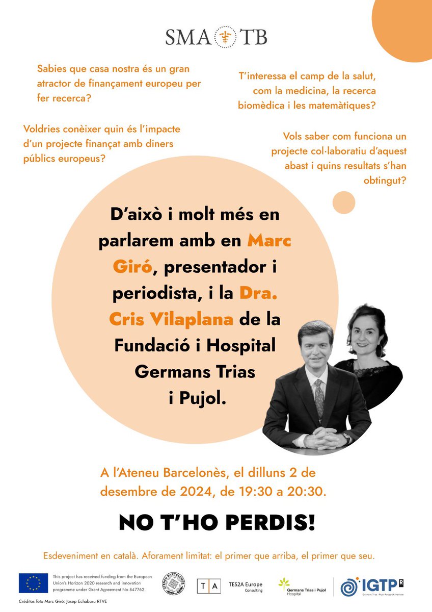 Experimental TB Unit (UTE) of the IGTP-HUGTIP (@tbexperimental) on Twitter photo Tens curiositat p saber quina recerca hem fet i quins resultats hem obtingut amb el finançament que ens va concedir la <a href="/EU_Commission/">European Commission</a>?T’has preguntat mai com es fa recerca col·laborativa d’alt nivell a casa nostra?En parlarem dilluns vinent a l’@ateneubcn amb en Marc Giró. Veniu! Tens curiositat p saber quina recerca hem fet i quins resultats hem obtingut amb el finançament que ens va concedir la <a href="/EU_Commission/">European Commission</a>?T’has preguntat mai com es fa recerca col·laborativa d’alt nivell a casa nostra?En parlarem dilluns vinent a l’@ateneubcn amb en Marc Giró. Veniu!