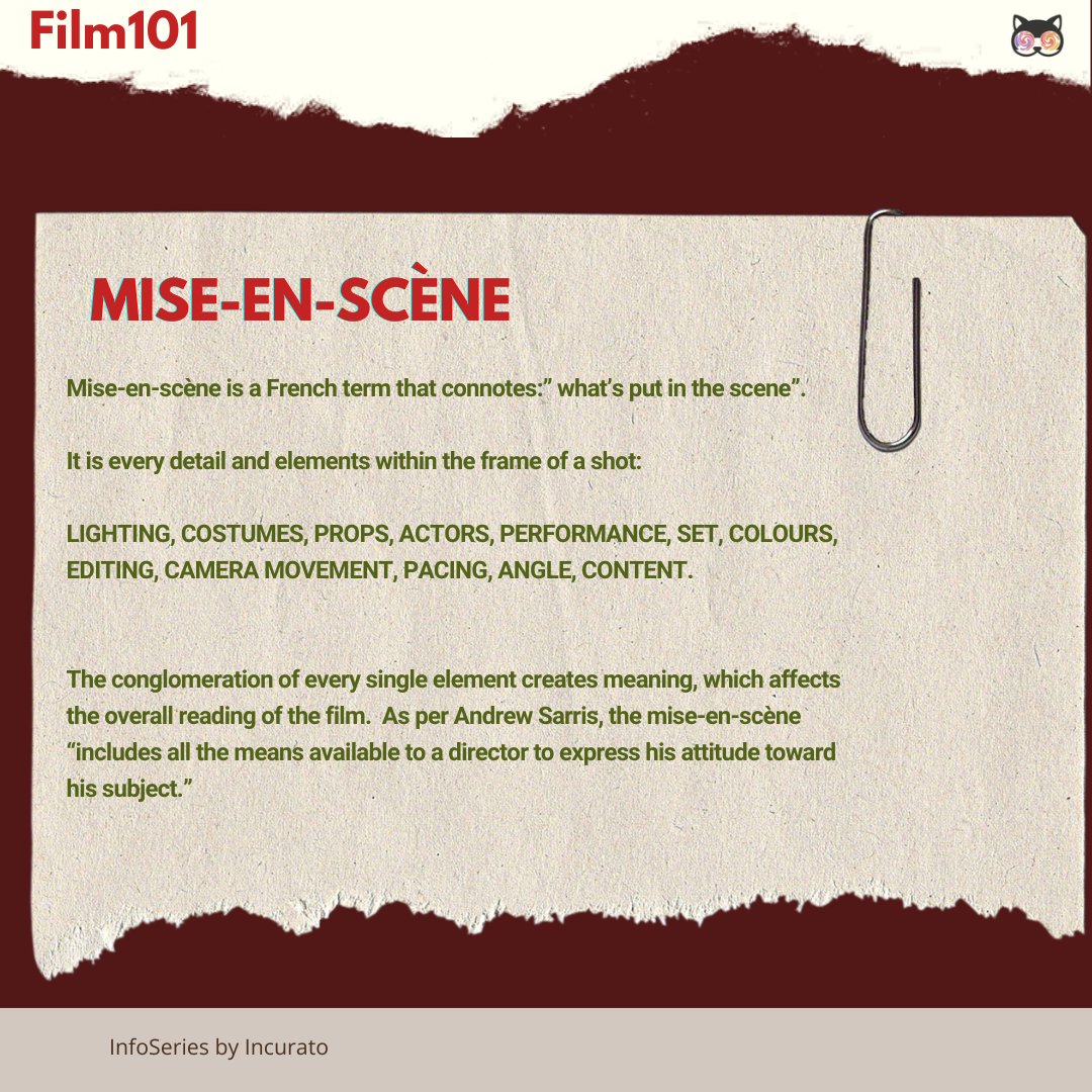 TheIncurato's tweet photo. The first rule of mise-en-scène is that it can’t be defined accurately and precisely. Here’s an attempt. 

#Film101 #InfoSeriesbyIncurato https://t.co/dGdEaaGGVD