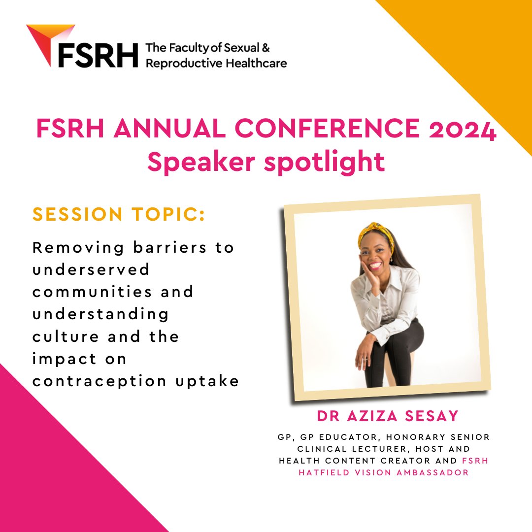 This week, we’re celebrating the #FSRH_HatfieldVision. As part of this movement, we’re thrilled to announce that Hatfield Vision Ambassador, Dr. Aziza Sesay will be speaking at the FSRH Annual Conference 2024 on 6 December! ✨

🔗Book your ticket at: l8r.it/FDgh