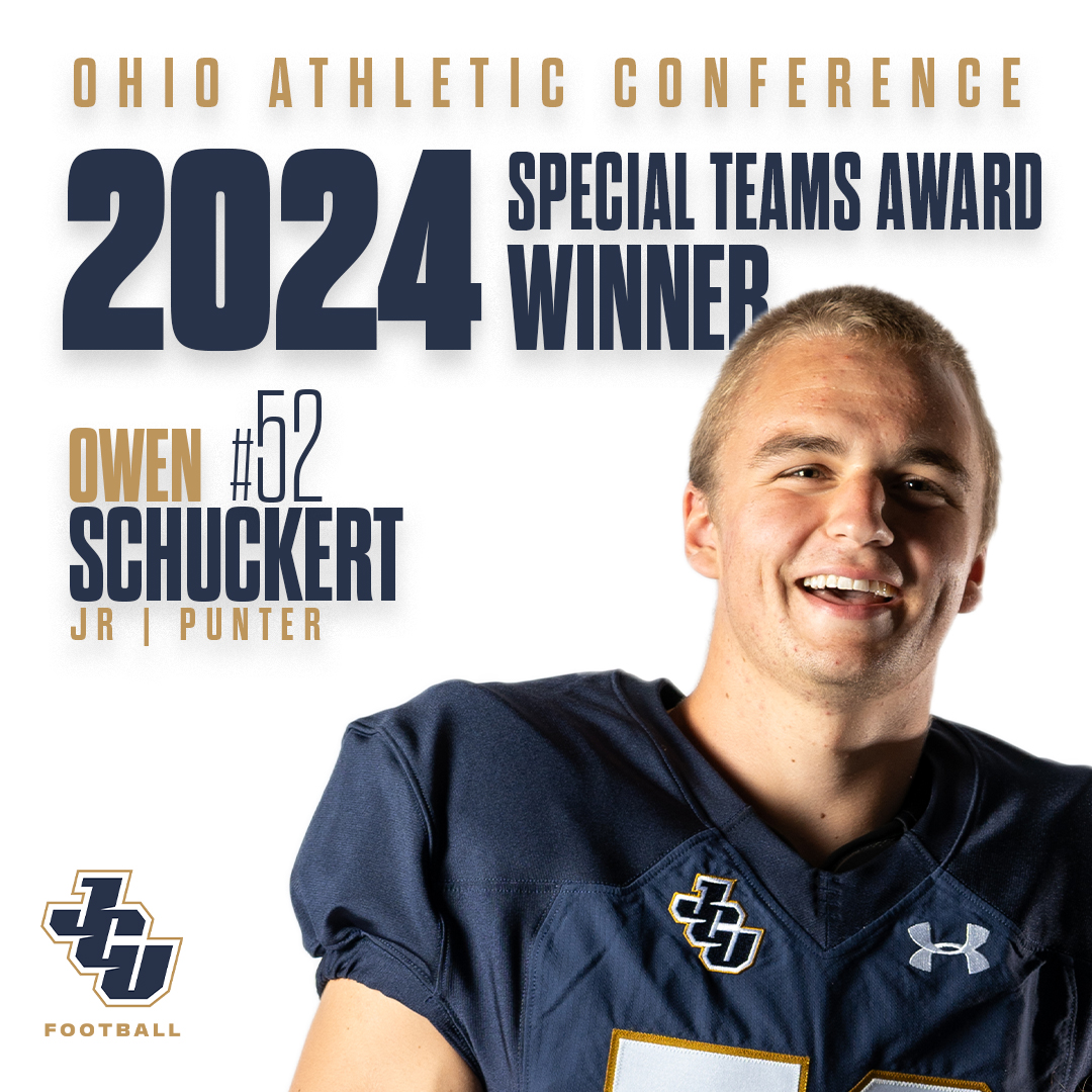 John Carroll Sports (@jcusports) on Twitter photo FB: We give special recognition to our individual OAC award winners!
⚡️ Matt Wrather: Ken Wable Award
⚡️ Tyren Montgomery: Ed Sherman Award
⚡️ Owen Schuckert: Special Teams Award
First time for <a href="/JCUFootball/">John Carroll Football</a> with 3 individual award winners since 2013! FB: We give special recognition to our individual OAC award winners!
⚡️ Matt Wrather: Ken Wable Award
⚡️ Tyren Montgomery: Ed Sherman Award
⚡️ Owen Schuckert: Special Teams Award
First time for <a href="/JCUFootball/">John Carroll Football</a> with 3 individual award winners since 2013!