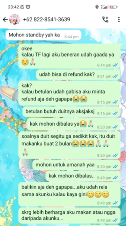 overthinc's tweet photo. TEMEN GUE KETIPU 1JT GEGARA NI ORANG WOI PLS BANTU REPORT KARENA GA CUMA TEMEN GUE DOANG YANG KENA. https://t.co/Hjn8yjwikP
