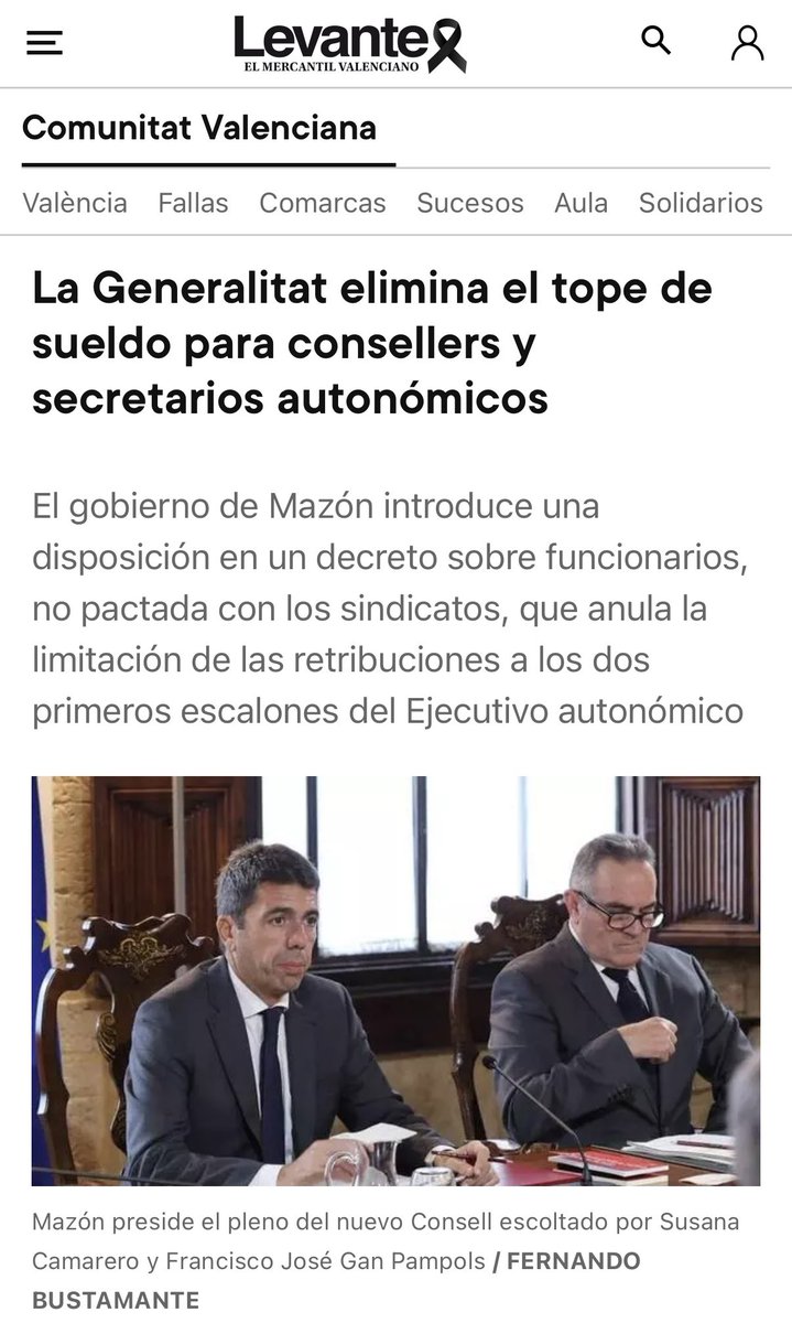Es inmoral que la primera medida del nuevo Consell sea subirse el sueldo.

Debemos sacar los lodos, atender a los ciudadanos y ayudarles a reconstruir sus vidas.

Los valencianos y las valencianas merecemos un President cuya prioridad sean ellos y no sus sueldos.

Exigimos al