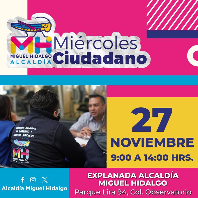 ¡Recuerda! 
Te invitamos a asistir al programa "Miércoles Ciudadano" en un horario de 9:00 am a 14:00 en donde te brindaran atención personalizada.-AE