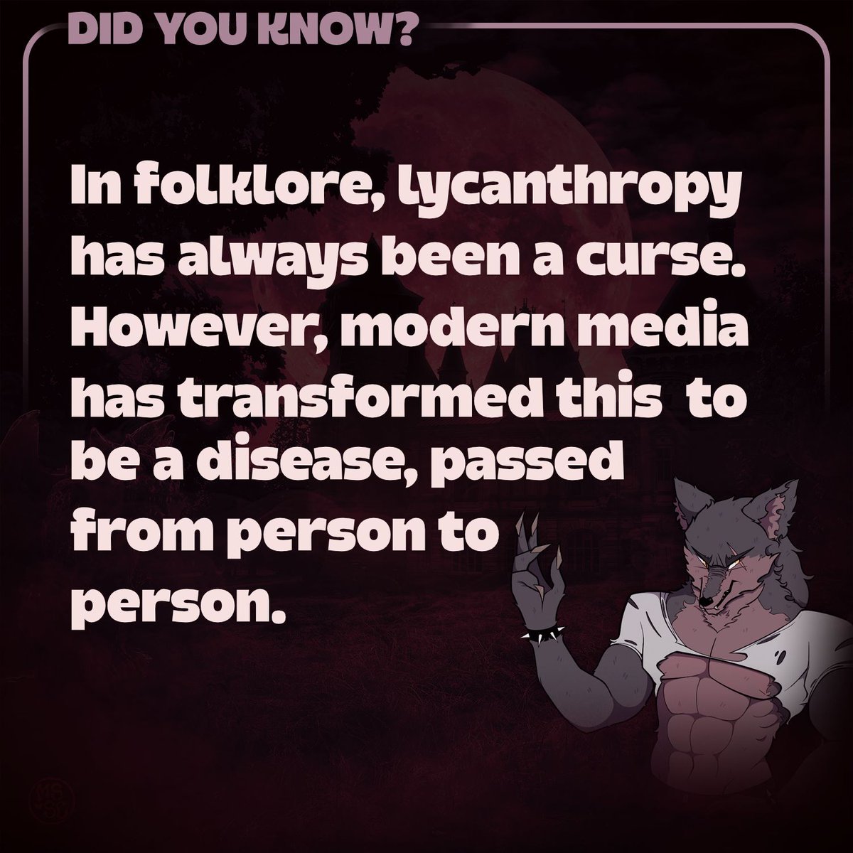 monstersmutclub's tweet photo. Did you know? In folklore, lycanthropy has always been a curse. However, modern media has transformed it into a disease, passed from person to person.
#monsterromance #monstersmut #monsterlover #monsterlove #monsterfuckers #monstertrivia #didyouknow #dyk #trivia #werewolf https://t.co/TYVa7ePFWM