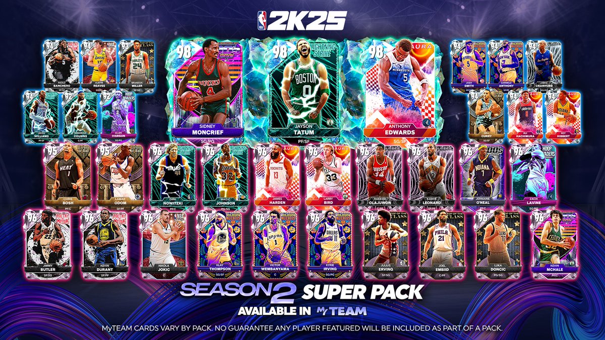 nba2k25code's tweet photo. Season 2 Super Pack just dropped! 🤯

Look for all three Galaxy Opal players and some of the most 🔥 cards from the Season including Pink Diamonds and Diamonds!

Retweet and tap https://t.co/5jTHh5CkH6 for guaranteed Galaxy Opal Jayson Tatum locker codes. 

Limited Time only. https://t.co/r8vDiUPpUg