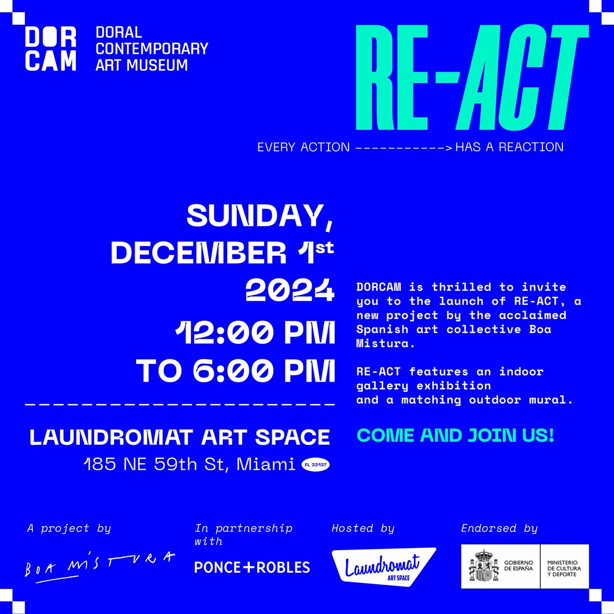 DoralMuseum's tweet photo. DORCAM is proud to announce RE-ACT!

Get ready for a mural that is set to energize the Laundromat Art Space, sparking thoughts on the fleeting nature of art and public spaces while asking the big question: what is truly worth holding onto in our ever-shifting city? https://t.co/4dexpGyZ5P