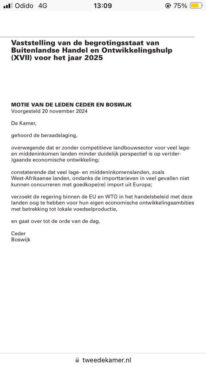 Goed dat vandaag twee moties van <a href="/DerkBoswijk/">Derk Boswijk</a>, <a href="/DonCeder/">Don Ceder</a> e.a. over voedselzekerheid ihkv handel zijn aangenomen! Eerlijke #handel en perspectief voor lokale #boeren is van belang zowel voor economische ontwikkeling als het versterken van #voedselzekerheid in Afrikaanse landen.