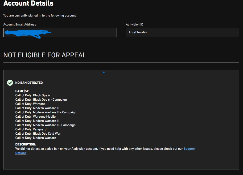 TrueeElevation's tweet image. Thank you to whatever force out there reverted this issue!!! I went from being in the Shadowed loop, to Perma Banned, to Final Review Perma banned, back to being Shadowed, to finally no bans detected 🙏 #bo6 #CallofDuty
