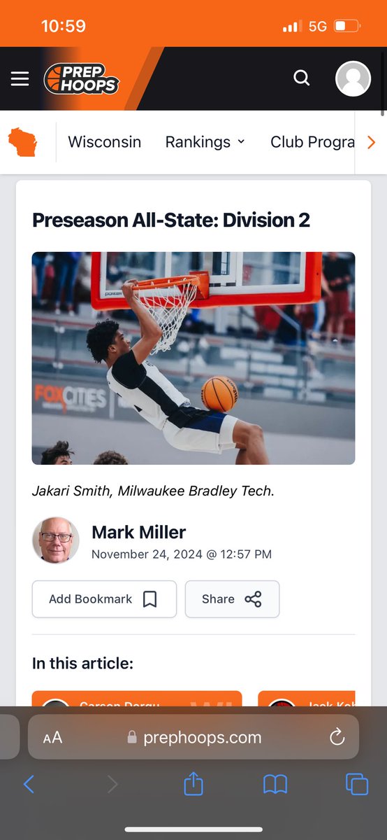 Bradley_Tech_BB's tweet photo. 6’5” 2026 top ten ranked Wisconsin junior guard  @Jakari_smith5 2025 has made the Preseason All-State 1st team for WIAA Division II. Congrats to Jakari and our TECH program. @PrepHoops_WI https://t.co/D0Xi5ePrbb
