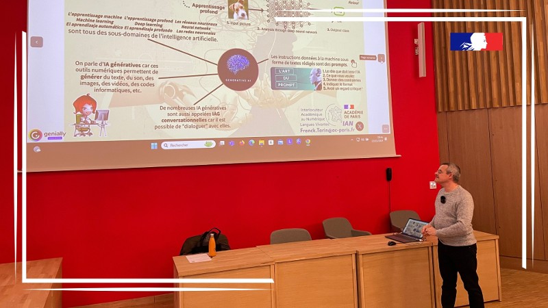 Conférence sur la "sensibilisation aux usages des IA en cours d’espagnol". Article disponible sur le site d'espagnol de l'Académie de Paris ; la captation de la conférence sera bientôt disponible...
pia.ac-paris.fr/portail/jcms/p…