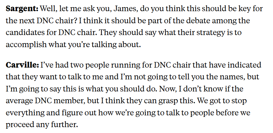 "We don’t know how people get their information...[we need] an exhaustive, detailed, well-fielded, well-constructed survey on media consumption."

Here's James Carville laying out his idea for a deep dive by Dems into how people get their news these days:
newrepublic.com/article/188822…