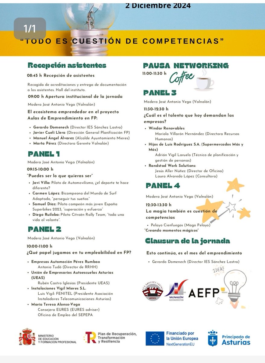 iessanchezlast's tweet image. 🚀Arrancamos mes emprendimiento  #Aulaemprendimiento #AEFP #FP
📢2️⃣ diciembre  II Jornada "Todo es cuestión de competencias @Valnalon. Panele charlas y  momentos mágicos, la magia es cuestión de competencias 
#iessanchezlastra #Planderecuperacion #NextGeneration #MEFP @educastur