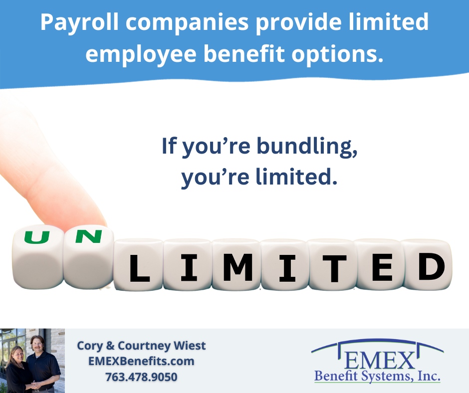 EmexBenefits's tweet image. If you&apos;re bundling employee benefits with your payroll provider....you&apos;re limiting your options.
We provide no cost, no obligation 2nd opinions!
#NoBundleInsurance #BecomeUnlimited #EMEXCanHelp