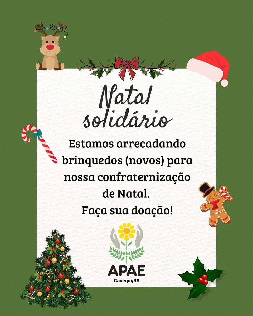 oprimeiroonline's tweet photo. O pessoal da #APE_de_Cacequi está promovendo uma linda campanha de recolhimento de brinquedos para fazer o Natal das crianças ainda mais especial! 

Doe e faça a diferença! https://t.co/VSJUjw5ST8