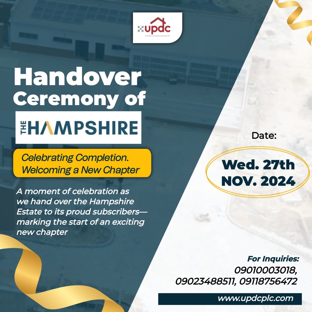 updcplc's tweet photo. We are excited to officially hand over The Hampshire Estate to our valued subscribers, marking the start of a new chapter where dreams take shape and possibilities come to life.
Date: Wed, 27th November 2024
#TheHampshire #RealEstateEvent #PropertyHandover Pinocoin Drake #UPDC https://t.co/eoiHo2uAfe