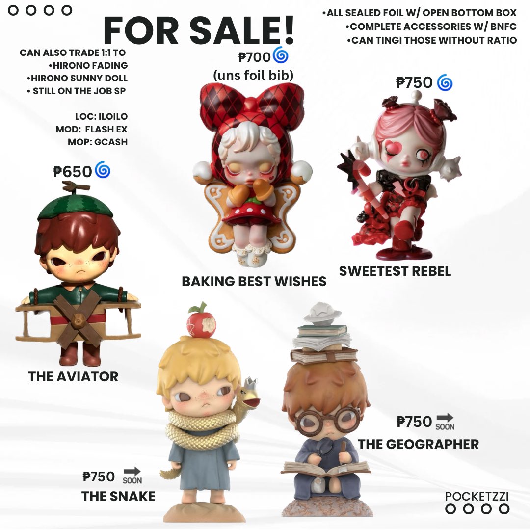 WTS LFB POPMART FIGURES PH ⭐️

‧₊˚ tell me what you want | little mischief | le petit prince series  ‧₊˚

ALL FOR TINGI! 

☆ Skull Panda
• Sweetest Rebel 🍒
• Baking Best Wishes 🍪

☆ Hirono
• The Aviator✈️
• The Snake 🐍
• The Geographer 📚

♡ please read deets