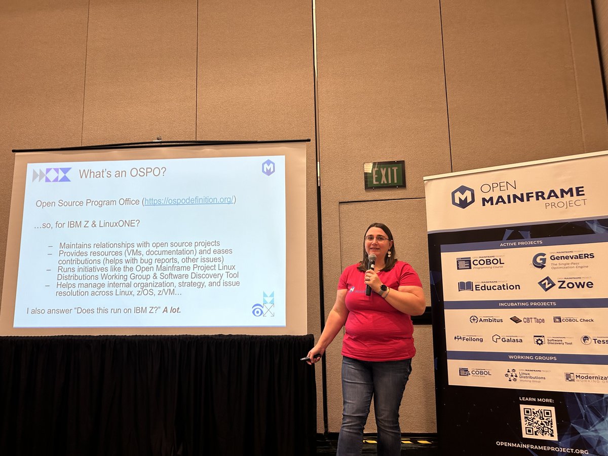 OpenMFProject's tweet photo. Is that available on the #mainframe? #OpenMainframe #ambassador @pleia2 presented how to search for #opensource projects like @OpenMFProject's #SoftwareDiscoveryTool & Interactive Landscape at #IBMTechXchange. Watch the video:
https://t.co/p7ppbcrFKj https://t.co/XneMZEaOKx
