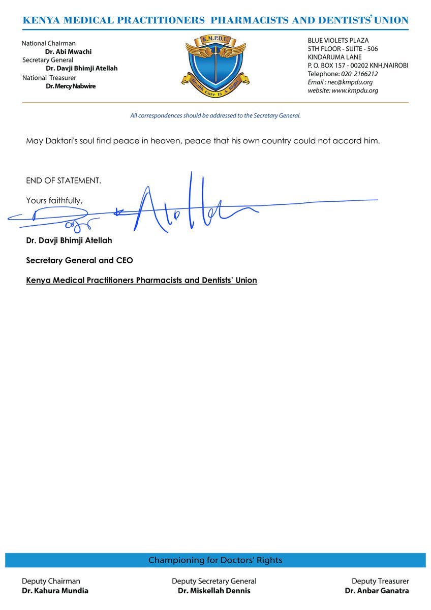 The government of Kenya will have to decide in the next few days whether to have doctors in the hospitals.