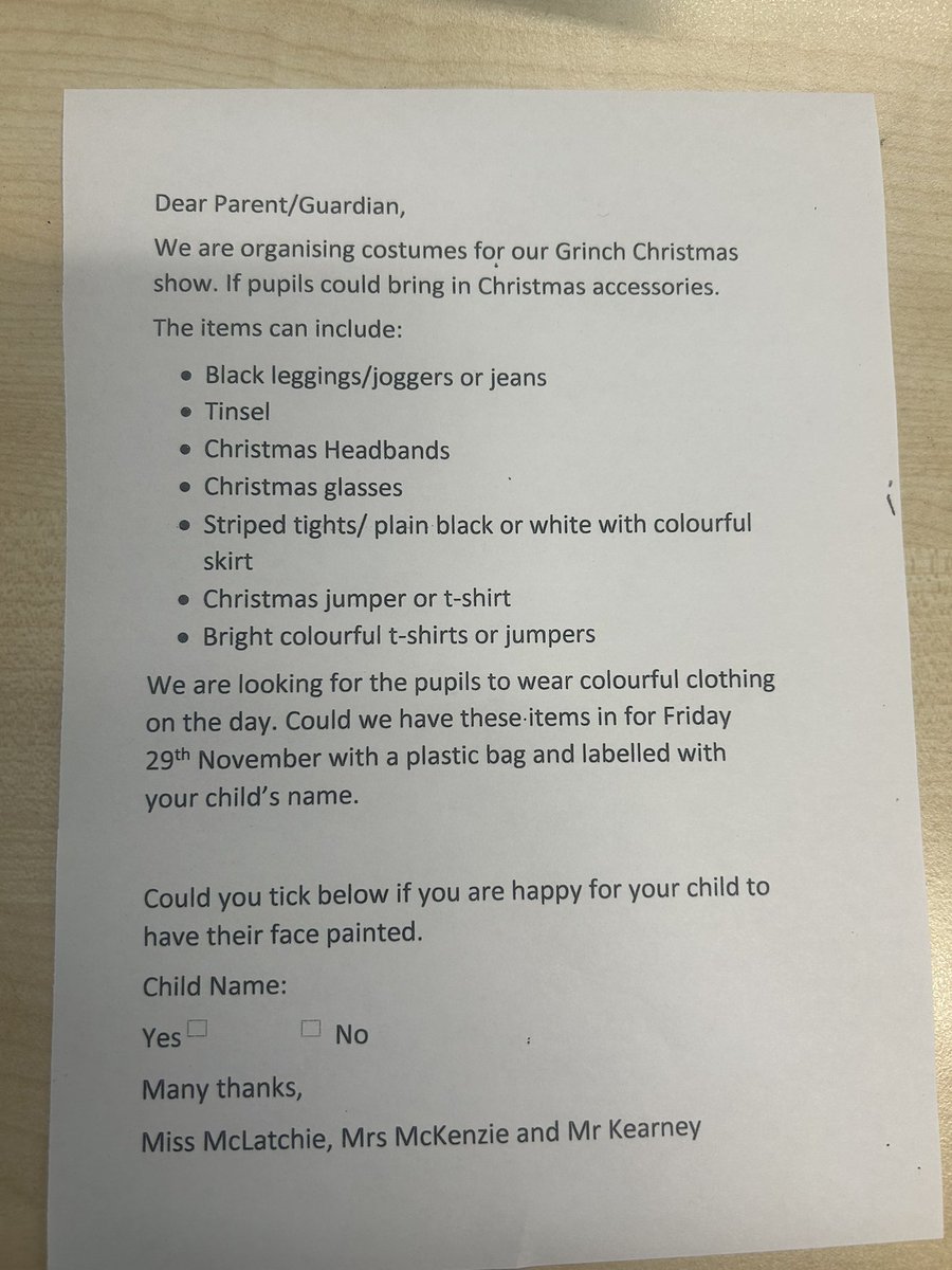 A little reminder of what you can bring for your costumes please have these in by Friday 29th November if possible ☺️ <a href="/MclatchieMiss/">Miss Mclatchie_P7</a> <a href="/kearney_mr/">Mr.Kearney</a>