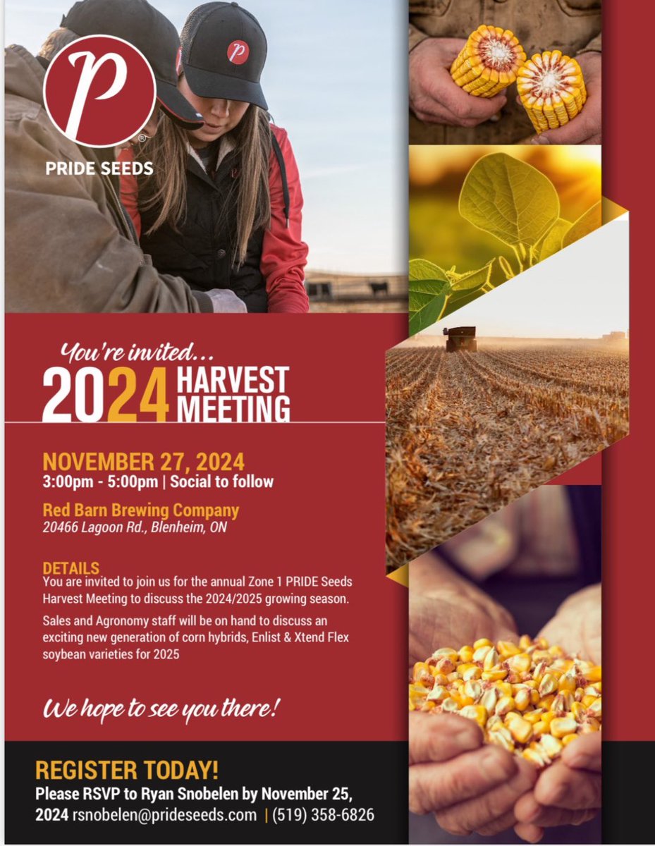 Ryan Snobelen (@ryansnobelen) on Twitter photo <a href="/PRIDESeeds/">PRIDE Seeds</a> Harvest Meeting tomorrow <a href="/RedBarnBrewin/">Red Barn Brewing Co.</a>! Steph and I will be talking new hybrids, Enlist & Xtend Flex soybeans and #harvest24 results. Contact us if you’d like to be a part of this opportunity! #PRIDEinMyField <a href="/PRIDESeeds/">PRIDE Seeds</a> Harvest Meeting tomorrow <a href="/RedBarnBrewin/">Red Barn Brewing Co.</a>! Steph and I will be talking new hybrids, Enlist & Xtend Flex soybeans and #harvest24 results. Contact us if you’d like to be a part of this opportunity! #PRIDEinMyField