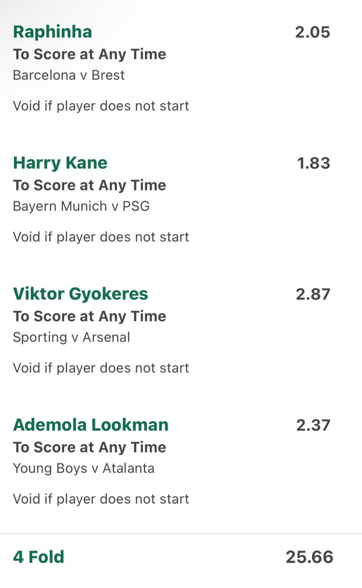 PhoenixValueBet's tweet photo. Champions League Acca 🇪🇺

✍️ AGS  Acca @ 25/1 (0.2u) https://t.co/TF9aQ0hvAM