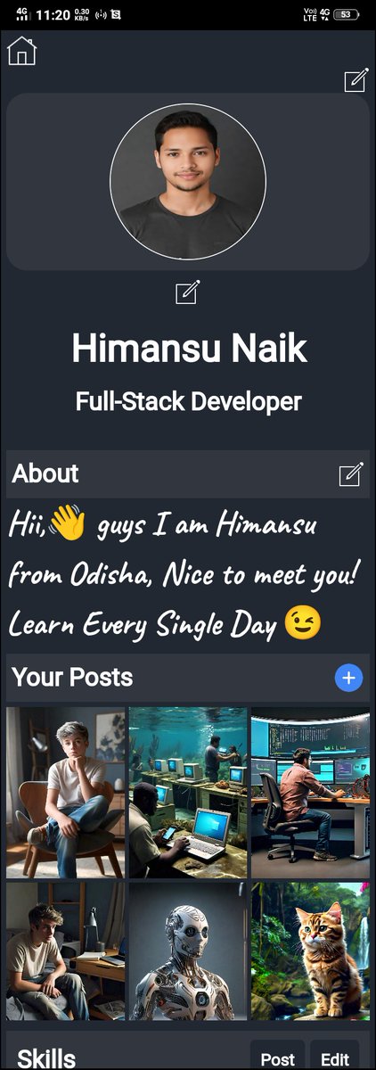 Himansuwebcoder's tweet image. I have done some UI for my social media app.
How is this ?