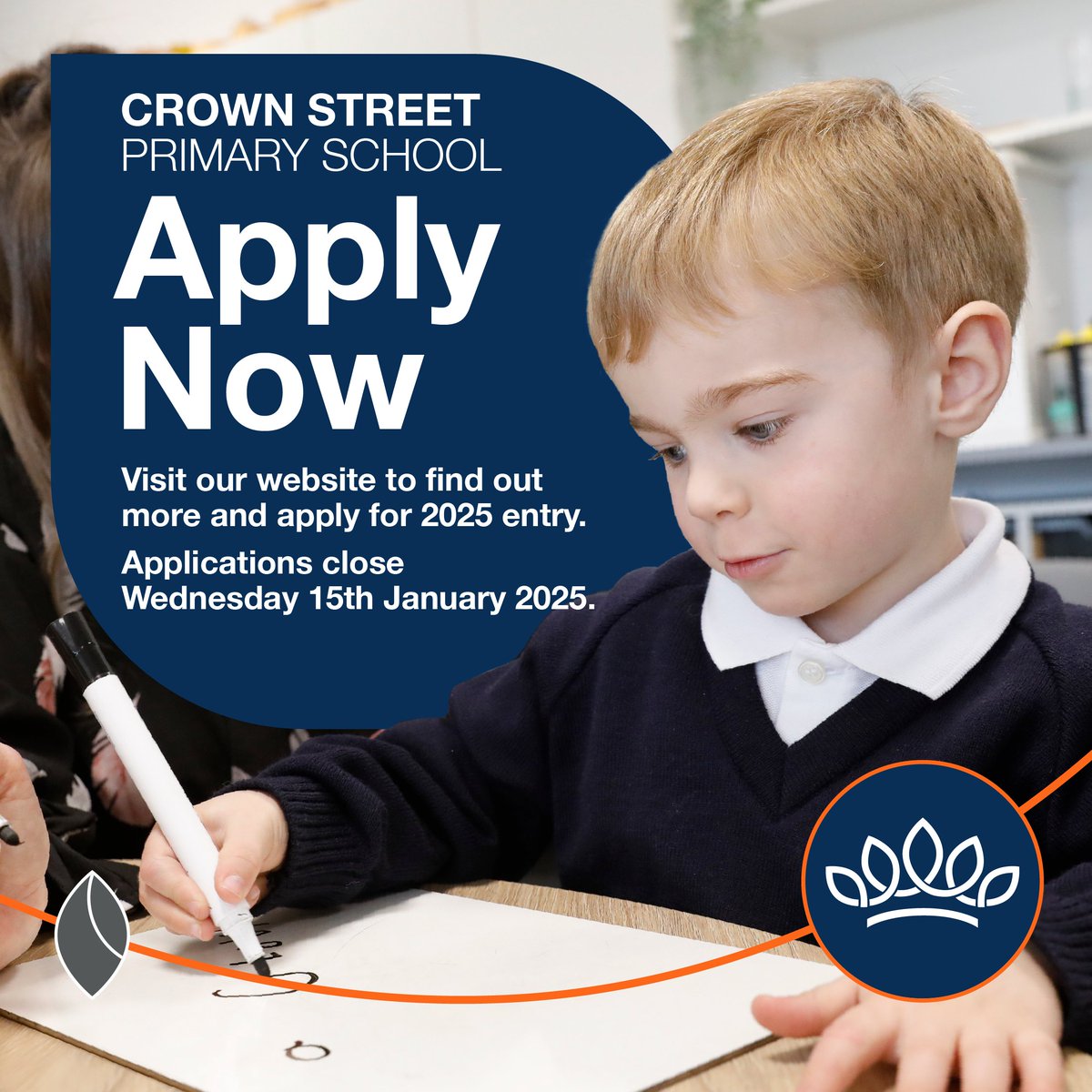 📝| Apply Now

Reminder: 15th January is fast approaching!
Have you submitted your application for a place at Crown Street Primary School?

If not, take a look at our admissions page for more information 👇
crownstreetprimary.org.uk/admissions/