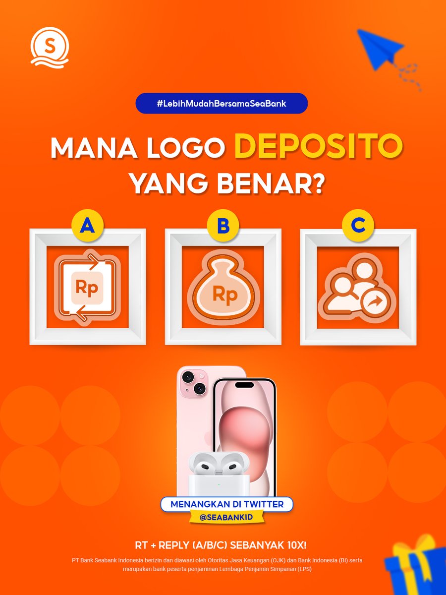 MANA LOGO DEPOSITO YANG BENAR? 🔍

Yuk coba tebak logo deposito yang benar dan menangkan IPHONE 15 &amp; AIRPODS GEN 3 GRATIS! 🫰

RT + REPLY (A/B/C) SEBANYAK 10X!