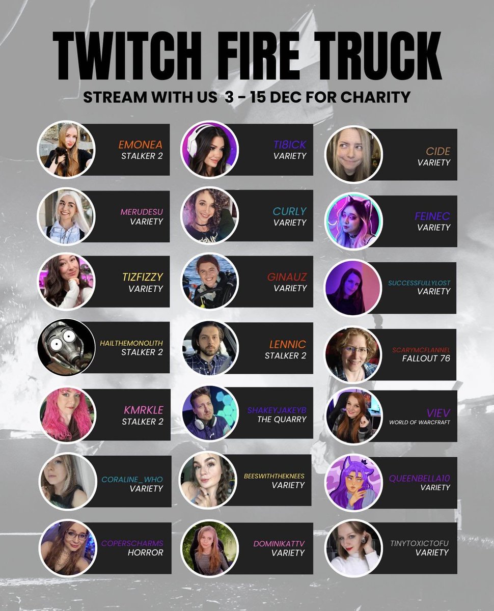 Check out these fabulous streamers during this period when they will be rallying together for saving lives! Extra shout out to Emonea for the work she does in Ukraine and putting all this together again!! #TogetherForGood #TwitchFireTruck