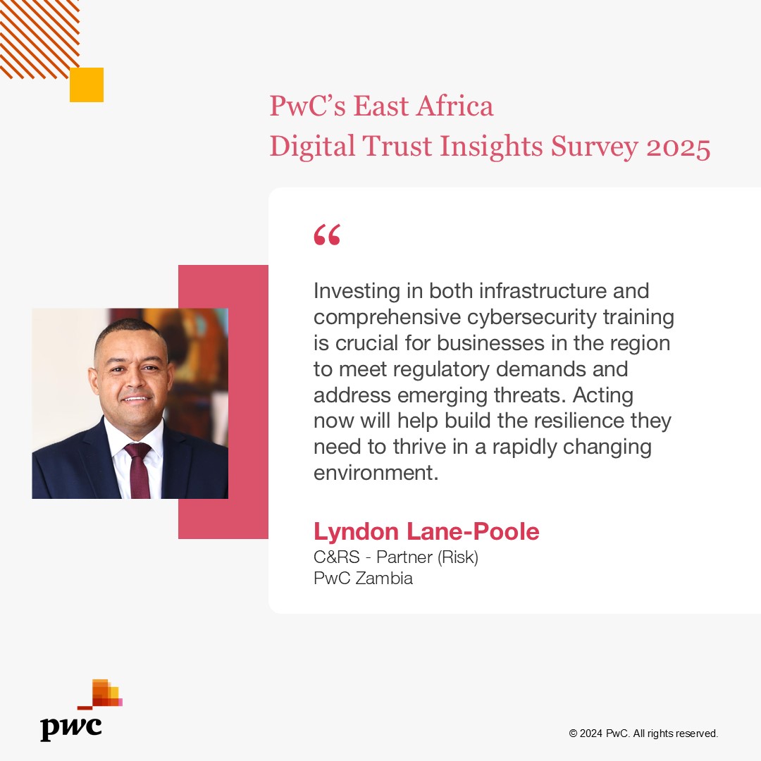 pwc_zm's tweet image. Globally, data protection remains a key focus, with 48% of organisations investing in safeguarding sensitive information. East Africa follows closely, with 44% of businesses focusing on data security. 

Read more: ow.ly/GBRO50UfKHe