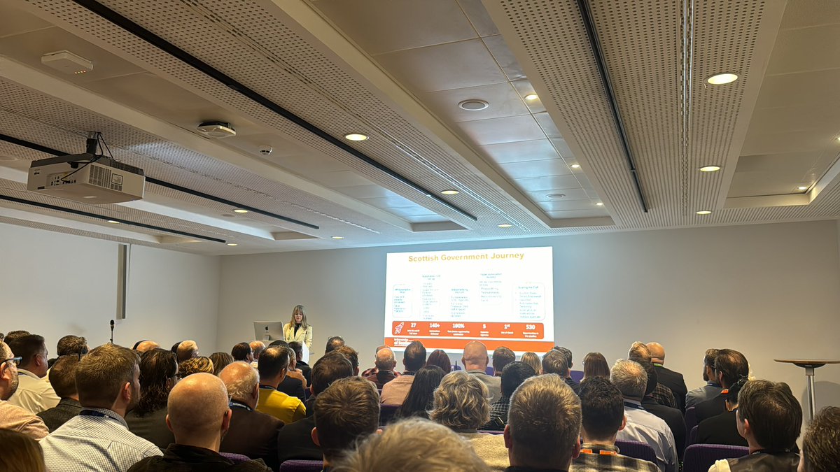 Futurescot_News's tweet photo. First speaker is Kjersti Fergusson, head of intelligent automation at the Scottish Government. She starts by saying a third of services delivered by government could be ripe for automation #DS24 https://t.co/N1PzLVBy49