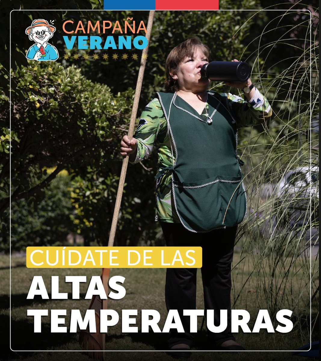 ministeriosalud's tweet photo. ☀️Cuida tu salud ante las altas temperaturas.

🧴No olvides aplicarte protector solar factor 30+ media hora antes de exponerte al sol, reaplica cada 2 horas.
🧊Mantente hidratado en todo momento, prefiere el consumo de agua.
🌞Evita exponerte por tiempo prolongados al sol en los horarios de mayor temperatura, entre las 11:00 y 18:00 hrs.

#CampañaVerano