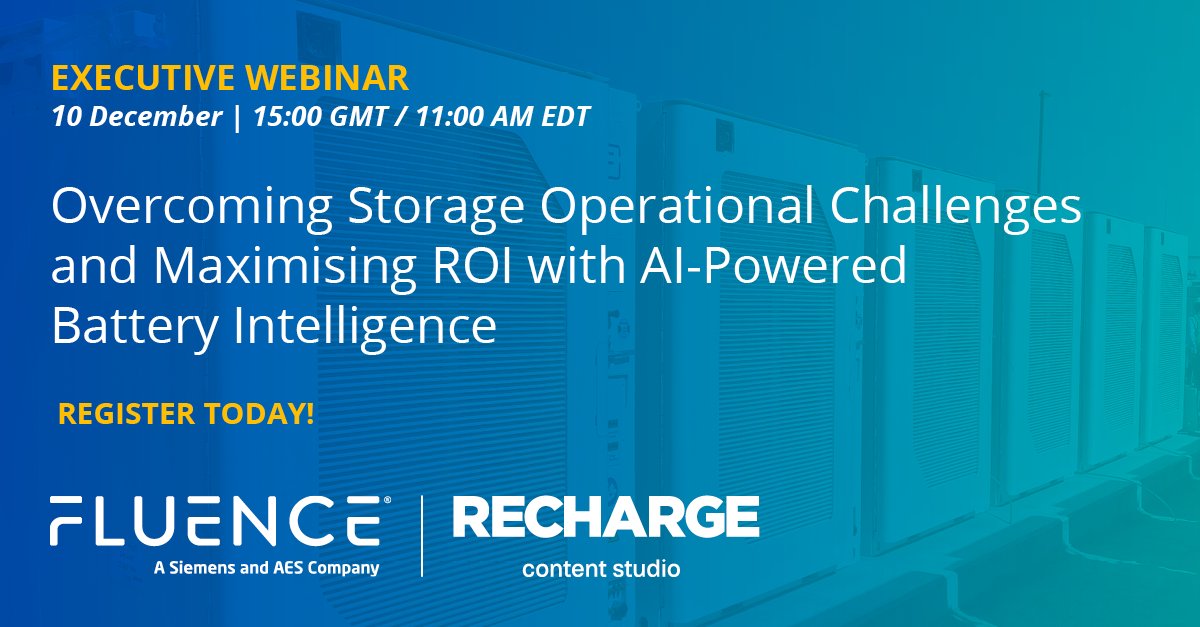 rechargenews's tweet image. 🔋 SPONSORED WEBINAR by @fluenceenergy 

Discover how AI-powered Battery Intelligence can overcome storage challenges, optimise performance, and maximise ROI in energy storage systems.

📅 Live: 10 Dec 2024
👉 Register: tinyurl.com/34wf5mwp

#EnergyStorage #BatteryTechnology