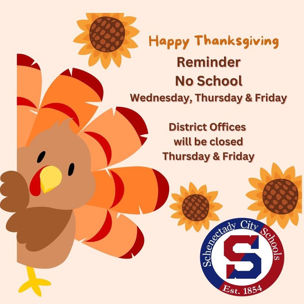 SCSchools's tweet image. Reminder: No school tomorrow (Wednesday), Thursday and Friday this week.
District offices will be closed Thursday and Friday for the Thanksgiving holiday!
We are thankful for our students, families, the Sch'dy community, and all those who partner with us.
#unityincommunity