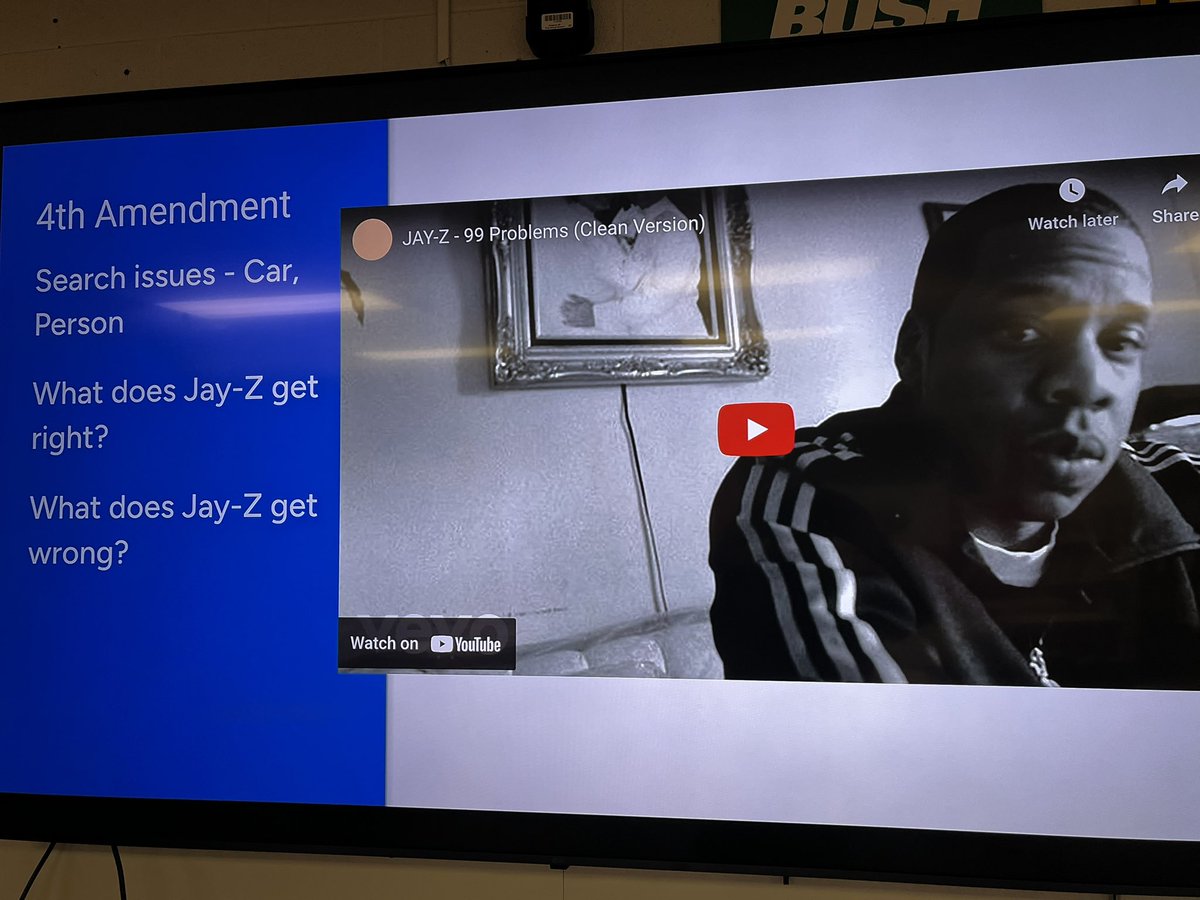 MrW_THS's tweet photo. I’ve been wanting to use the 2nd verse from 99 Problems in my 4th Amendment lesson for years. In 2024, it finally happened. https://t.co/CyJoWx5NrL