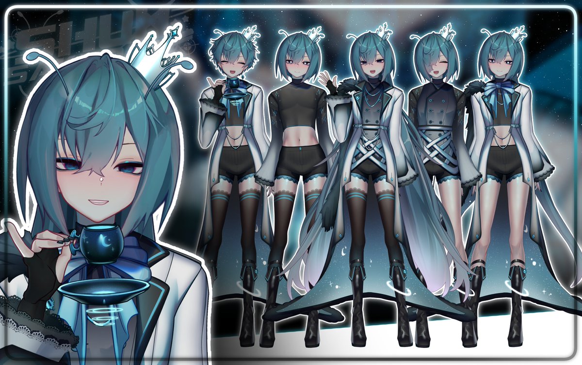 sakuraishuu's tweet image. hallooo i'm shuu, i drew and rigged my new alien prince vtuber model! 🩵 👑 👾 #vtuber #uchuushuu