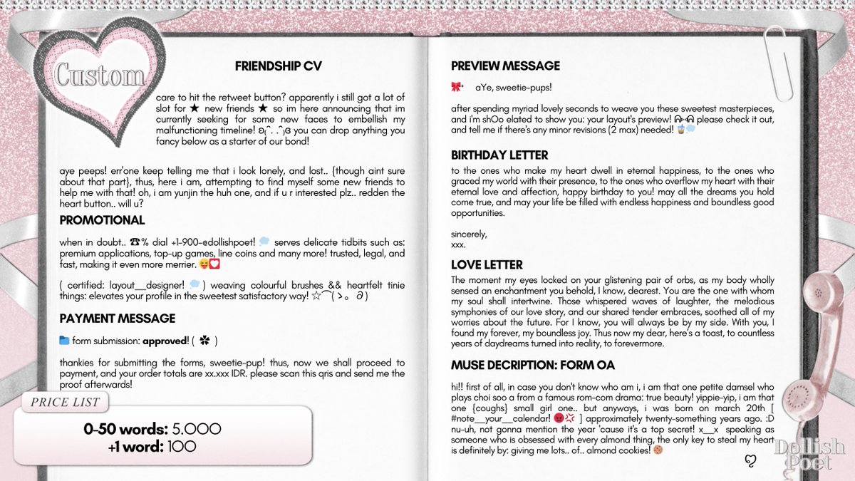 { #zonauang  }

hello, peeps! the sweetest bae: <a href="/BA_KEK_OK/">KEKIE.</a> bagi-bagi customised wording 2 bundle set-up ba untuk kalian yang yang membutuhkan. cukup RT / REPOST tweet ini, and i'll pick two winners besok sore atau malam. good luck, bubzzz! 💋