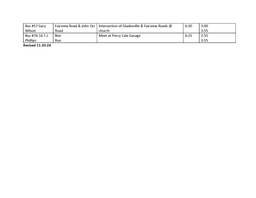 As the weather changes, please be sure to reference our alternative bus stop schedule in the event that stops need to change due to inclement weather or road closures.