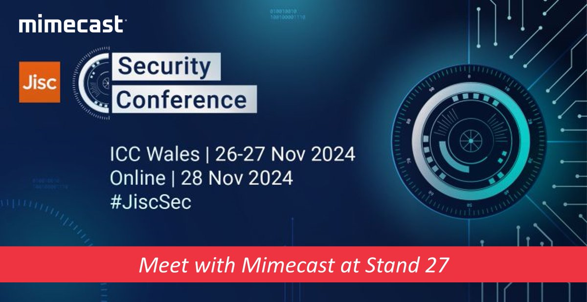 Mimecast is proud to sponsor the JISC Education Security Conference in Wales. Visit us at Stand 27 to explore the latest in human risk management and discover how we help protect educational institutions, staff, and students in an ever-evolving threat landscape. 

#JISCsec