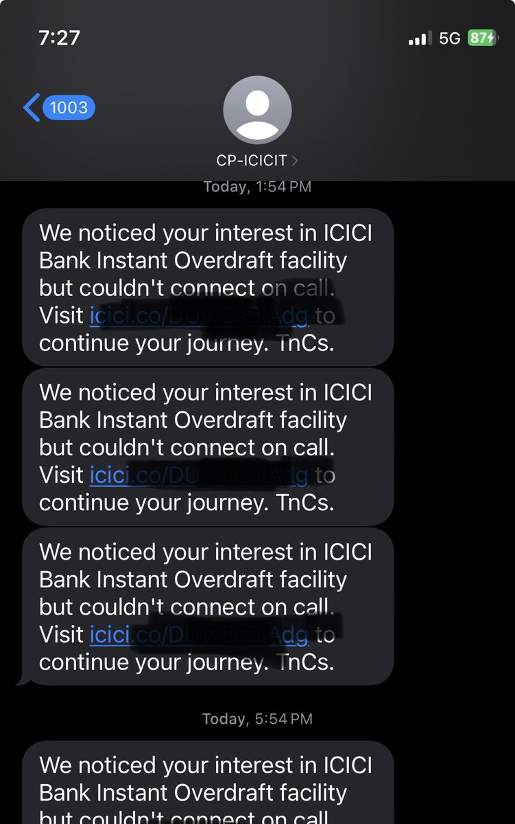 javalnanda's tweet photo. @ICICIBank @ICICIBank_Care I am receiving 5-6 sms related to this daily. I have never shown interest for Overdraft. Can you please help to stop these sms. https://t.co/5M3KaNvKGK