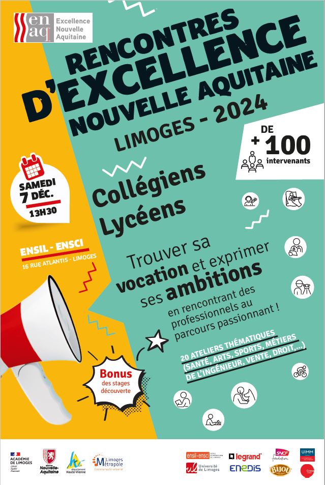 aclimoges's tweet photo. 🗓️Inscrivez-vous aux rencontres de l’Excellence, organisées le 7/12 (date limite le 2/12) à l’ENSIL-ENSCI👉https://t.co/DH4KZcTROK  
Des professionnels de divers secteurs attendent les collégiens et lycéens pour des rencontres et ateliers.
Plus d'infos : https://t.co/zT9dsJeP13 https://t.co/UCWowOsKNE