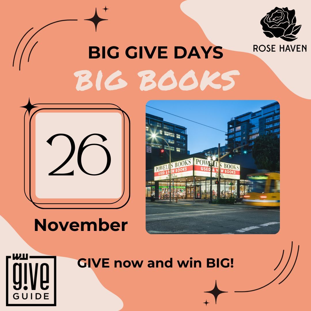 rosehaven_pdx's tweet photo. 💰Donate $10 or more today through https://t.co/lz149BKs5N for a chance to win a $500 gift card from Powell’s Books! Under age 36? You’ll have two chances to win! All proceeds will contribute to the services and programs at Rose Haven 🌹 
#pdx #giveguide #nonprofit #gratitude https://t.co/dt0nSa2Zv7