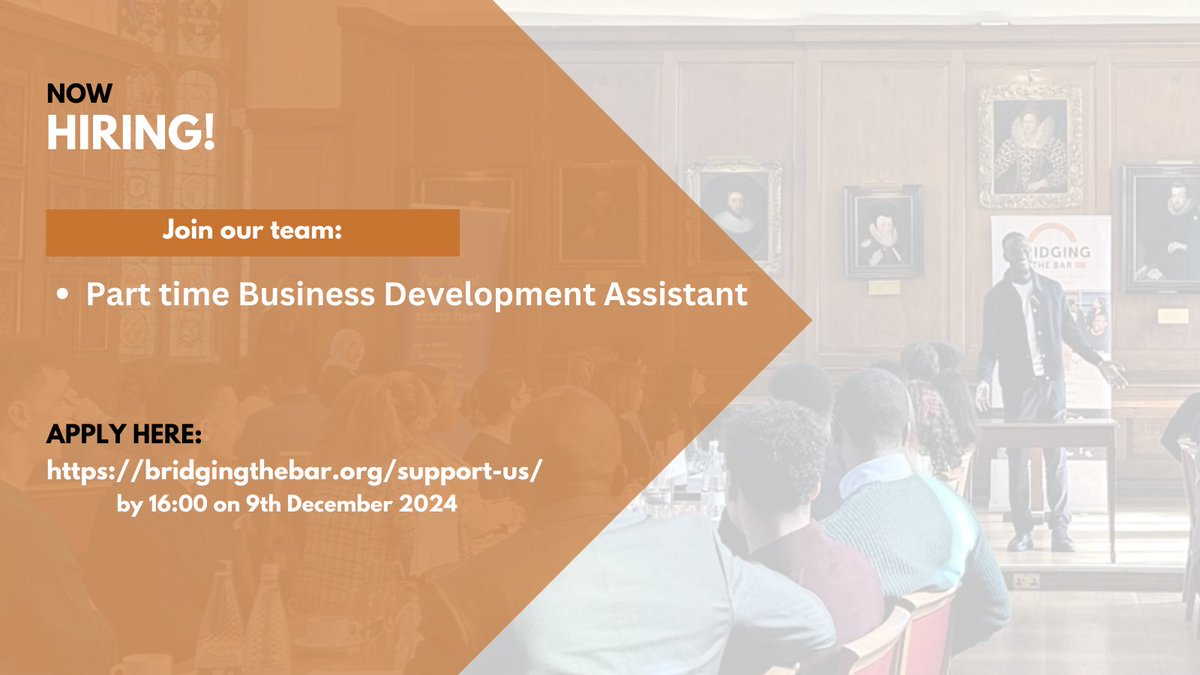 We are seeking a proactive and organised Business Development Assistant to support the ongoing development and maintenance of a key commercial project.

Find out more about this exciting opportunity at: bridgingthebar.org/support-us/