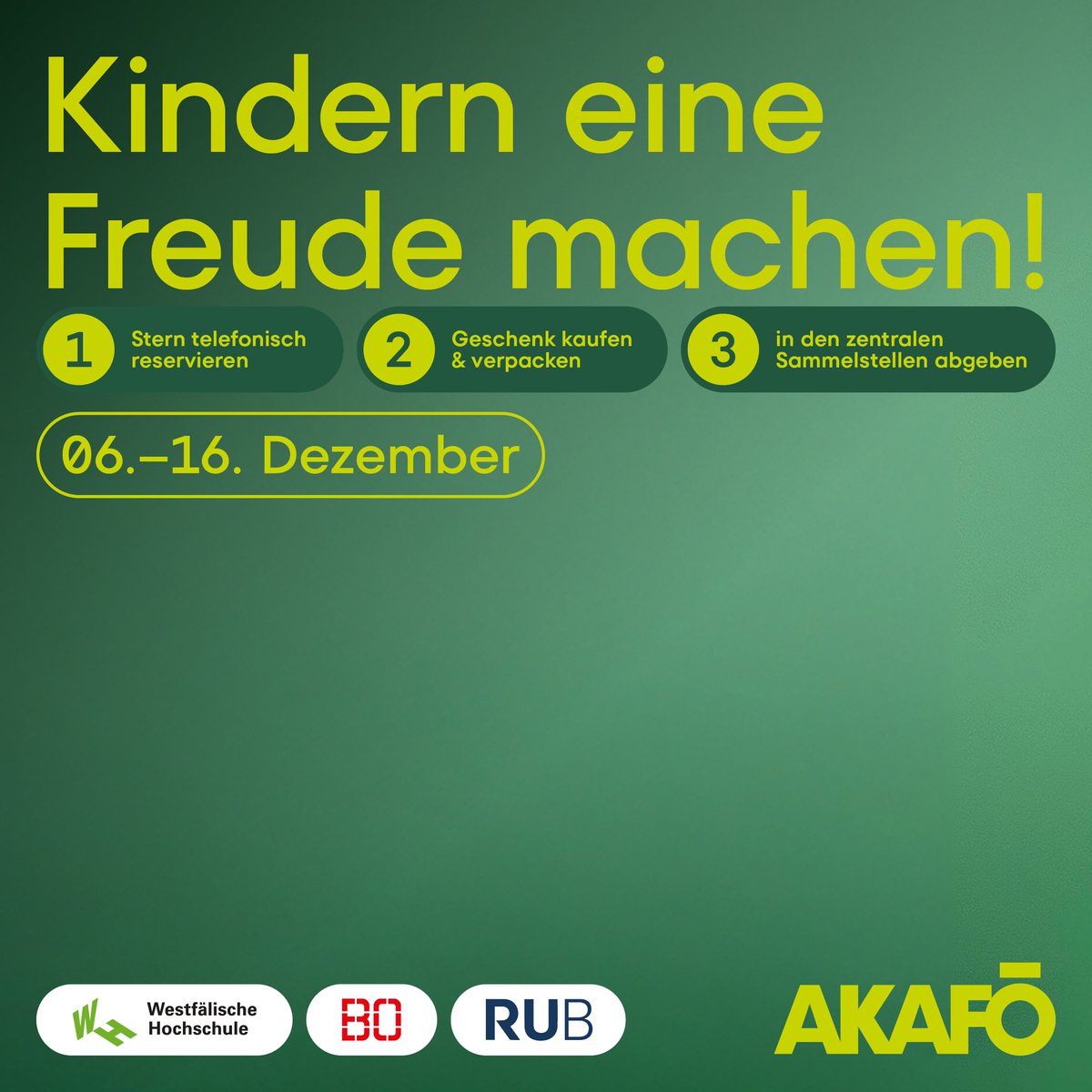 AKAFÖ (@akafoe) on Twitter photo Auch dieses Jahr erfüllen wir zusammen mit euch und unseren Kooperationspartner:innen Kinderträume zur Weihnachtszeit. ❤️✨
Weitere Infos erhaltet ihr hier:
akafoe.de/unternehmen/pr… Auch dieses Jahr erfüllen wir zusammen mit euch und unseren Kooperationspartner:innen Kinderträume zur Weihnachtszeit. ❤️✨
Weitere Infos erhaltet ihr hier:
akafoe.de/unternehmen/pr…