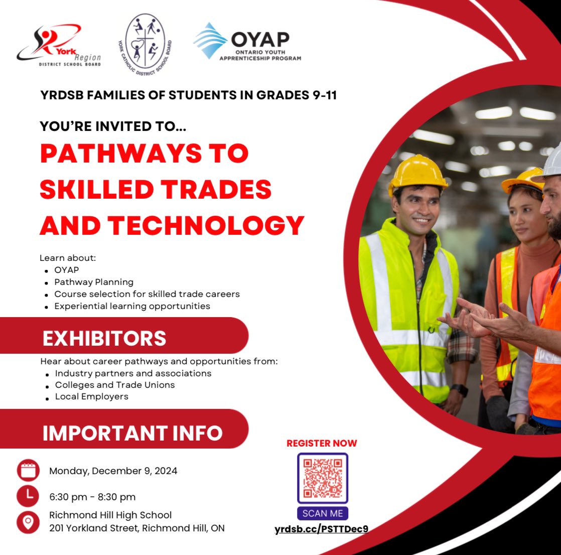 Janani Pathy (@jananipathy) on Twitter photo Students and families are invited to learn more about pathway opportunities in the skilled trades in a joint event with <a href="/YRDSBPathways/">YRDSB Pathways</a> & <a href="/PathwaysYCDSB/">Pathways @ YCDSB</a>. This family engagement evening takes place on Monday, December 9th from 6:30 pm - 8:30 pm. Pre-register using the link below. Students and families are invited to learn more about pathway opportunities in the skilled trades in a joint event with <a href="/YRDSBPathways/">YRDSB Pathways</a> & <a href="/PathwaysYCDSB/">Pathways @ YCDSB</a>. This family engagement evening takes place on Monday, December 9th from 6:30 pm - 8:30 pm. Pre-register using the link below.