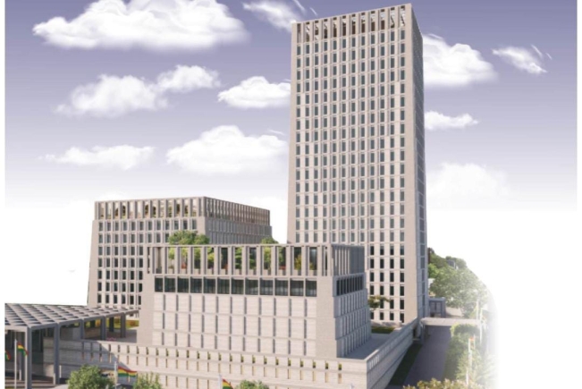 BBSimons's tweet photo. 1. In 2020, the Bank of Ghana (BoG) decided to build a new head office (HQ) for ~$100 million.

2. The Public Procurement Authority did its evaluation and said for what they need ~$81.8 million should be enough.

3. BoG invited 5 companies to bid.

4. De Simone & Boogertman+Partners submitted the design for the 25-storey building on the left.

5. BoG decided to award the contract to Goldkey for the design on the right. The floors of the main tower were reduced to 20 but an additional shorter block was added, ostensibly increasing floor space.

6. The cost went up to ~$121 million with PPA approval.

7. In 2022, BoG took another look and increased the budget to ~$200m. 

8. By September 2023, the project was at 40% completion. Analysts projected final costs at $250m.

9. In November 2024, the project was "commissioned" with the look on the right.

10. Information we have is that the "commissioning" is technically dubious because the project is around 81% to 85% complete with a large amount of interior work, utility installations, and amenities outstanding.

11. Further information suggests that the central building management system that is supposed to enable control of security, utilities, and ventilation etc. is still stuck in considerable design and troubleshooting issues.

12. Some analysts project final costs to top $300 million. It would be nice to see a proper statement from the Bank of Ghana explaining the *true state of affairs*.