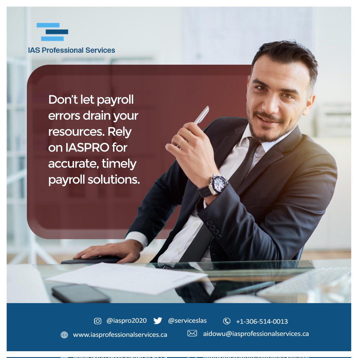 ServicesIas's tweet photo. Streamline your payroll management with IAS Professional Services. 

Avoid costly errors and ensure timely, accurate payroll solutions. Trust IASPRO to save resources while focusing on your business goals. 

Contact us today for expert payroll assistance!

#iaspro
#taxconsultants https://t.co/4YRbYspIsh