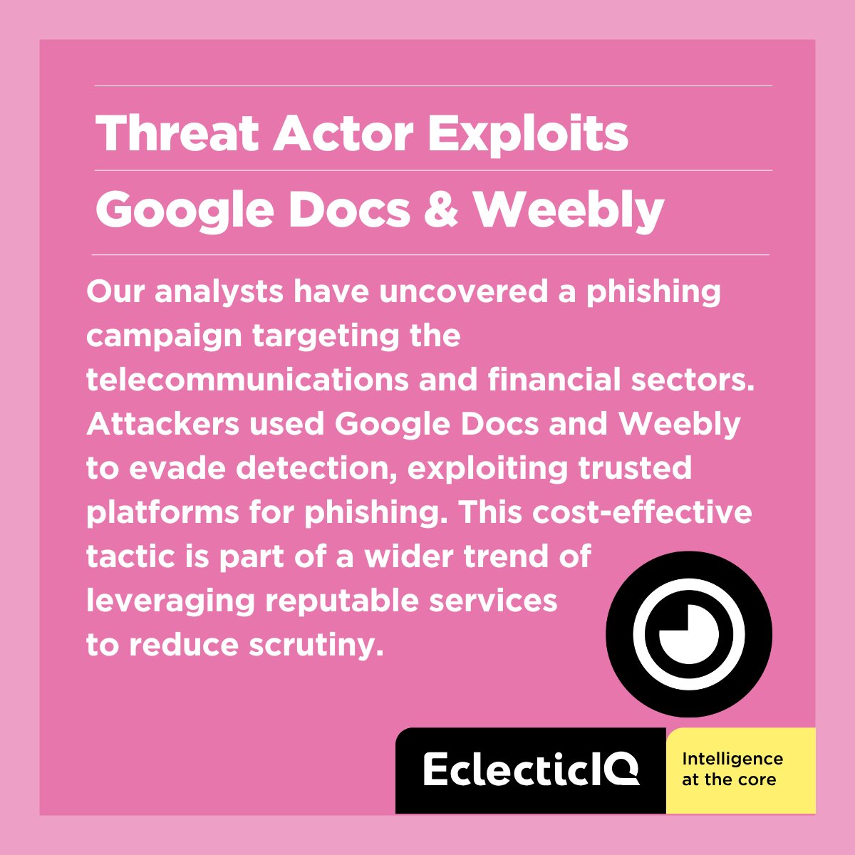 🎣 Attackers recently targeted the telecom &amp; financial sectors with customized lures. They abused Google Docs to deliver #phishing links, redirecting victims to Weebly-hosted fake login pages.

🔗: hubs.ly/Q02ZxlY10

#ThreatIntelligence #Cybersecurity